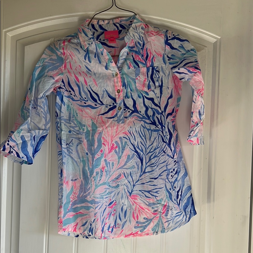 Blue and Pink Shift Dress